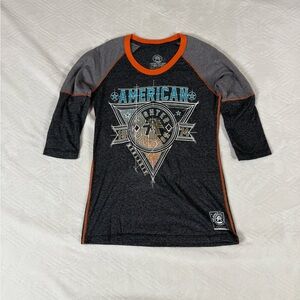 American Fighter Buckle 3/4 Sleeve T-shirt Women's S Orange/Grey/Black Wrestling
